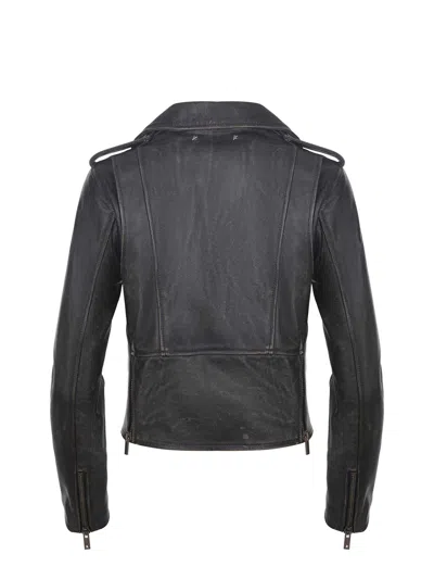 Golden Goose Deluxe Brand Cracked Effect Leather Biker Jacket In Black