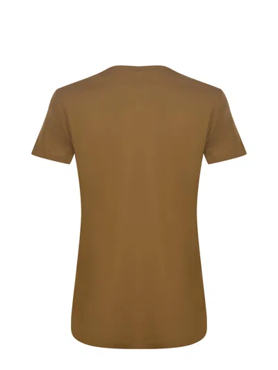 Max Mara Taverna Cotton T Shirt With Frontal Embroidery In Brown