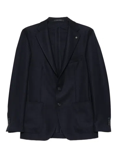 Tagliatore Navy Blue Single-breasted Wool And Cashmere Jacket In Black