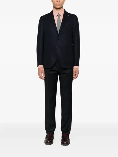 Tagliatore Navy Blue Single-breasted Wool And Cashmere Jacket In Black