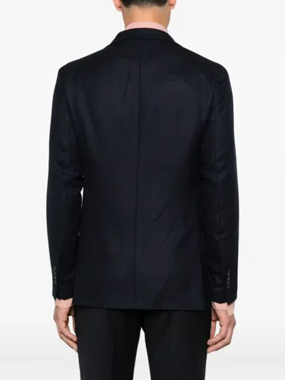 Tagliatore Navy Blue Single-breasted Wool And Cashmere Jacket In Black