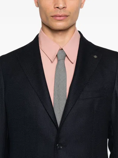 Tagliatore Navy Blue Single-breasted Wool And Cashmere Jacket In Black