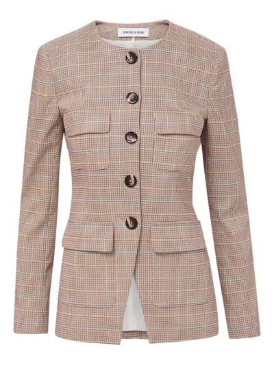 Veronica Beard Orrin Windowpane Plaid Collarless Jacket In Neutral