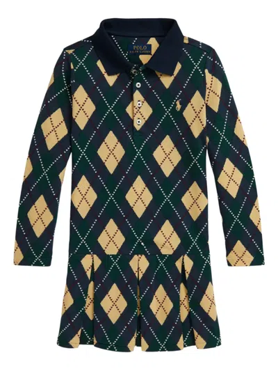 Polo Ralph Lauren Ralph Lauren Argyle Stretch Mesh Polo Dress In Green