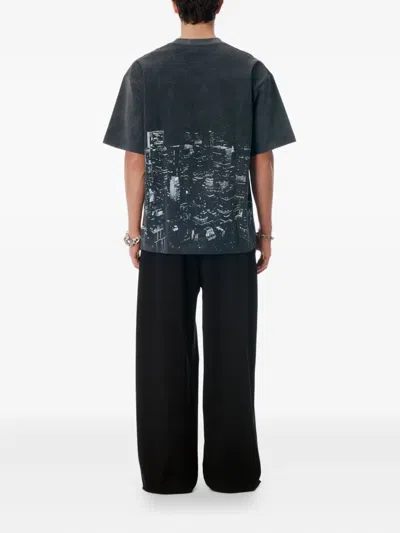 Alexander Wang Black Ny Skyline Crystal Hotfix T-shirt In Gray