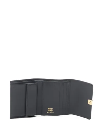 Pre-owned Miu Miu 2020s Softy Metal Tri-fold Wallet In Black
