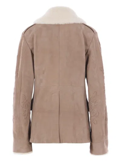 Ermanno Scervino Lambskin Jacket With Embroidery And Shearling Lining In Brown