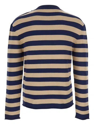 Balmain Striped Sweater With Logo Embroidery In Multi