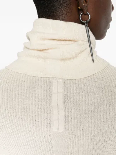 Rick Owens Ribbed Wool Turtleneck Sweater With Seam Detail In White
