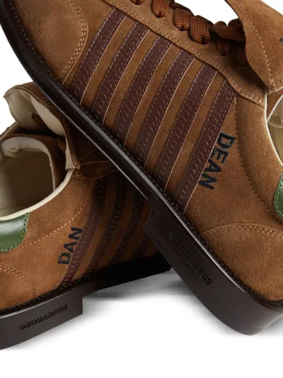 Dsquared2 Low Top Sneakers With Striped Suede Finish In Brown