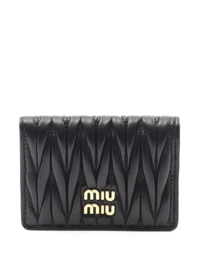 Pre-owned Miu Miu 2020s Matelasse Leather Card Case In Black
