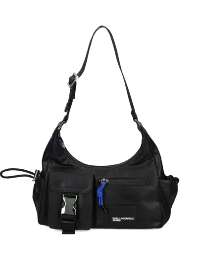 Karl Lagerfeld Jeans Small Utility Coated Denim Shoulder Bag In Black