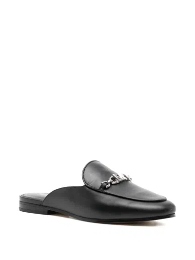 Michael Kors Black Tiffanie Leather Flat Mules In Black