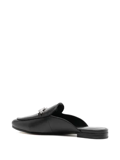 Michael Kors Black Tiffanie Leather Flat Mules In Black