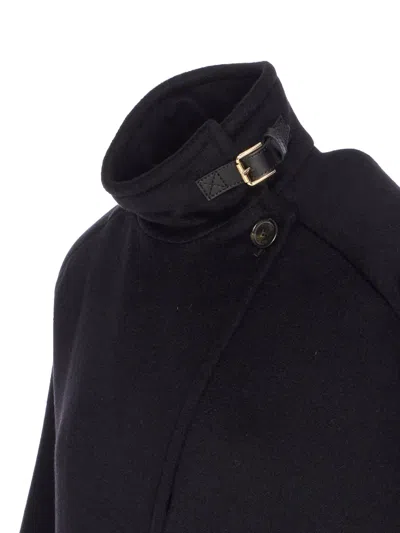 Max Mara Relaxed Black Cashmere Coat With High Collar And Wide Sleeves In Black