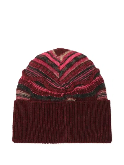 Laneus Striped Cable-knit Beanie Hat In Brown