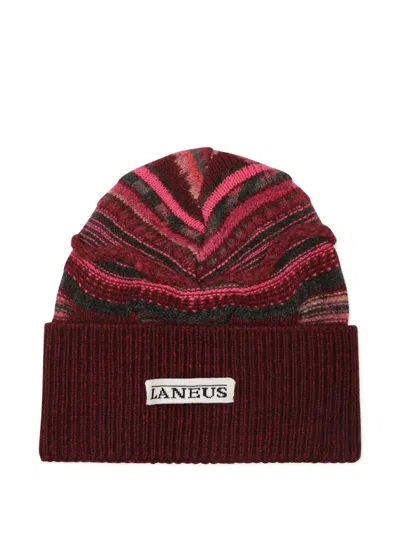 Laneus Striped Cable-knit Beanie Hat In Brown