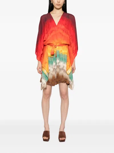 Alice And Olivia Marva Belted Mini Kaftan In Multi