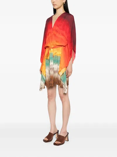 Alice And Olivia Marva Belted Mini Kaftan In Multi