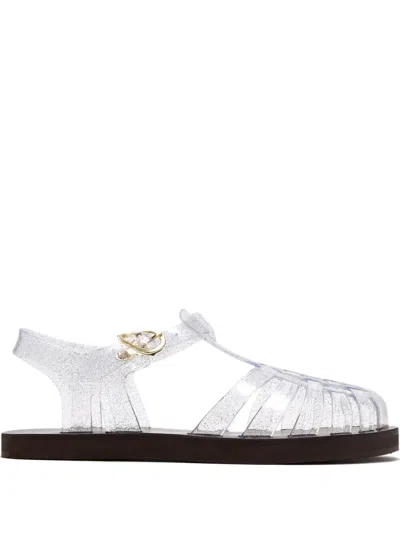Ancient Greek Sandals Womens Homeria Fisherman Flat Leather And Jelly In Crystal
