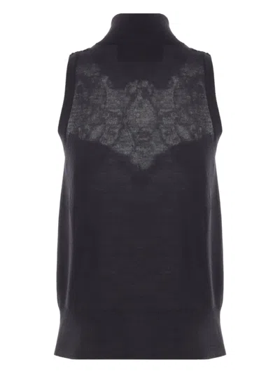 Ermanno Scervino Lace-insert Turtleneck Top In Black