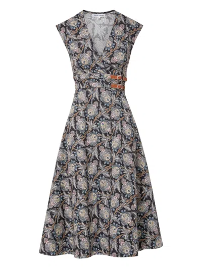 Veronica Beard Nilsen Paisley Floral Stretch Cotton Midi Dress In Black