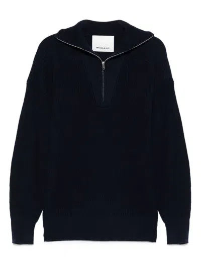 Isabel Marant Benny Zip-up Turtleneck Sweater In Blue