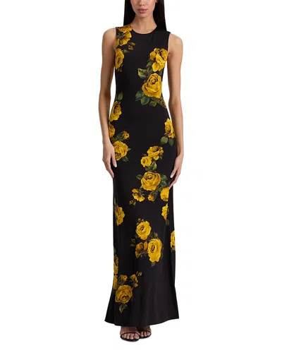 Alice And Olivia Delora Open Back Sleeveless Crew Neck Maxi Dress Rosehips In Black