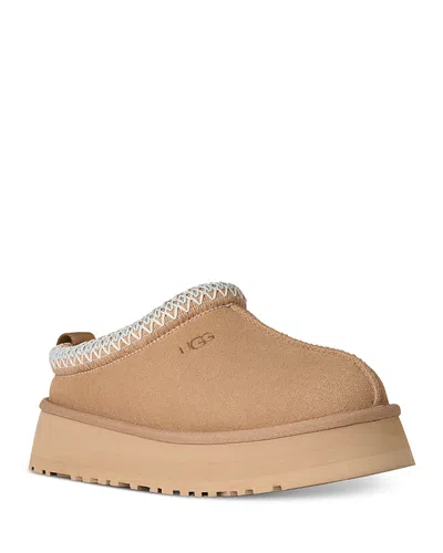 Ugg Tazz Wool-blend Fleece-lined Embroidered Suede Platform Slippers In Brown