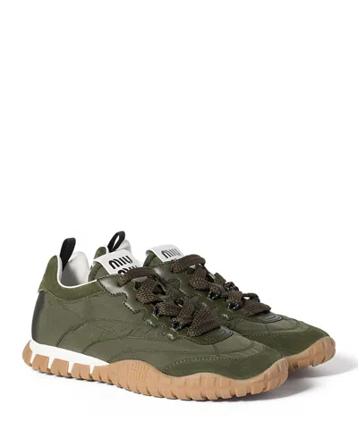 Miu Miu Tyre Technical Fabric And Suede Sneakers In Green