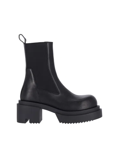 Rick Owens Beatle Bogun' Black Boots With Chunky Platform In Smooth Leather In Black
