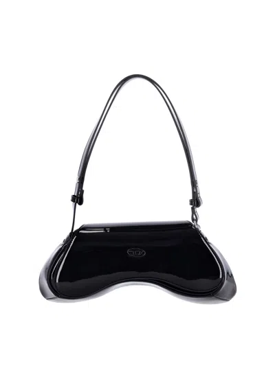 Diesel Curved Black Play Clutch With Glossy Finish And Magnetic Closure In Black