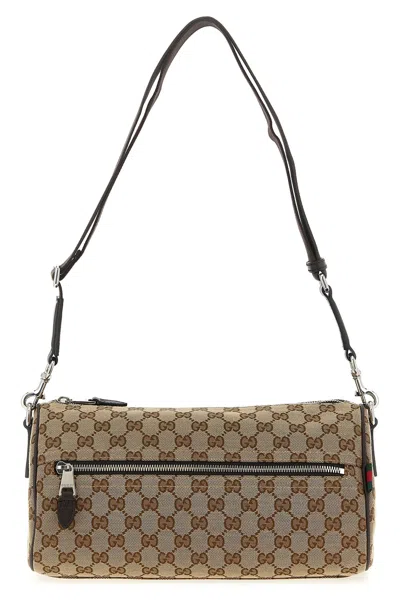 Gucci Small Gg Cylindrical Shoulder Strap Crossbody Bags Beige In Brown