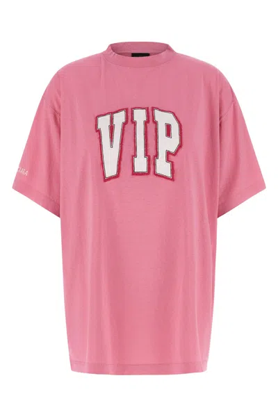 Balenciaga Pink Crewneck Logo T-shirt In Pink