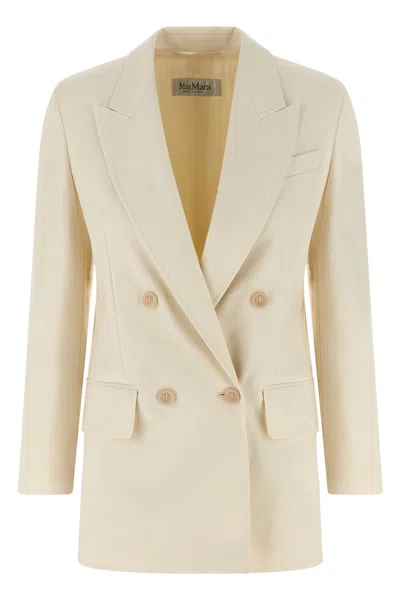 Max Mara Suez Double Cotton Blend Blazer In Neutral