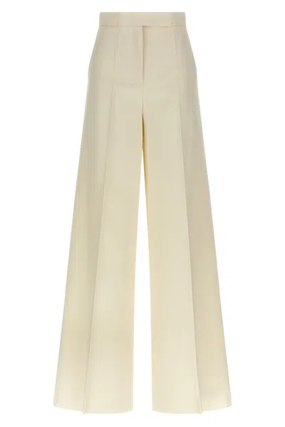Max Mara Wide Leg High Waist Trousers With Pleated Front In Neutral