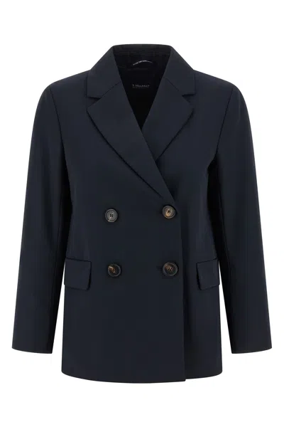 Max Mara Double-breasted Wool Crepe Blazer In Blue