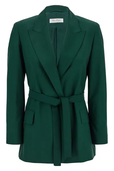 Max Mara Green Wool Canvas Jacket With Belt In Green