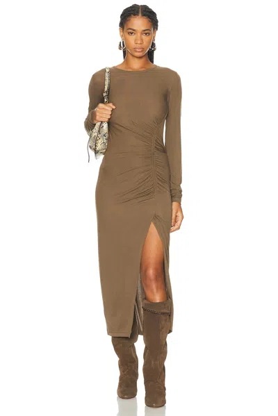 Isabel Marant Étoile Isabel Marant Etoile Women 'jelina' Green Midi Dress With Round Neck And Ruched Details In Modal Str In Brown