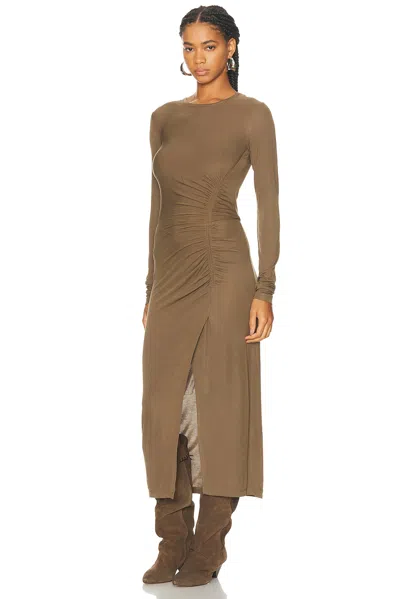 Isabel Marant Étoile Isabel Marant Etoile Women 'jelina' Green Midi Dress With Round Neck And Ruched Details In Modal Str In Brown