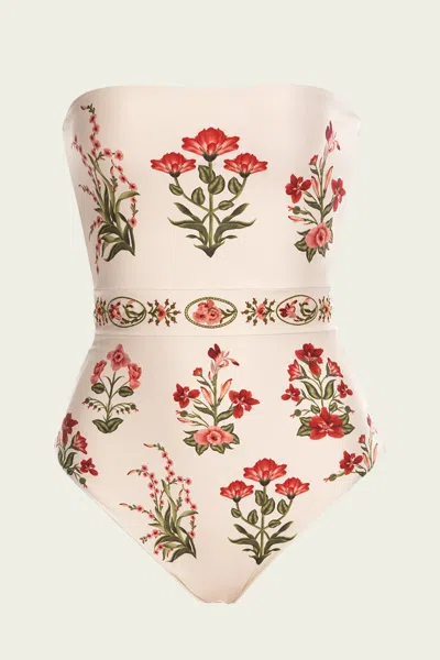 Agua By Agua Bendita Illusion Floral Strapless Swimsuit In White