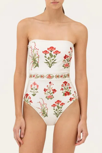 Agua By Agua Bendita Illusion Floral Strapless Swimsuit In White