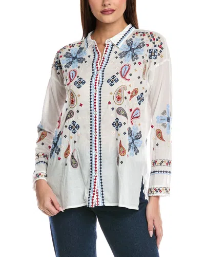 Johnny Was Slim Audrey Embroidered Top In White