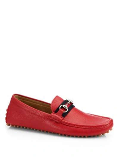 Shop Gucci Leather Horsebit Drivers In Red