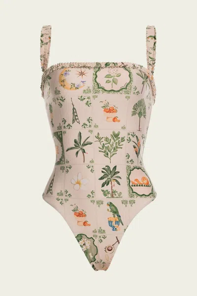 Agua By Agua Bendita Limon Patterned One-piece Swimsuit In Neutral