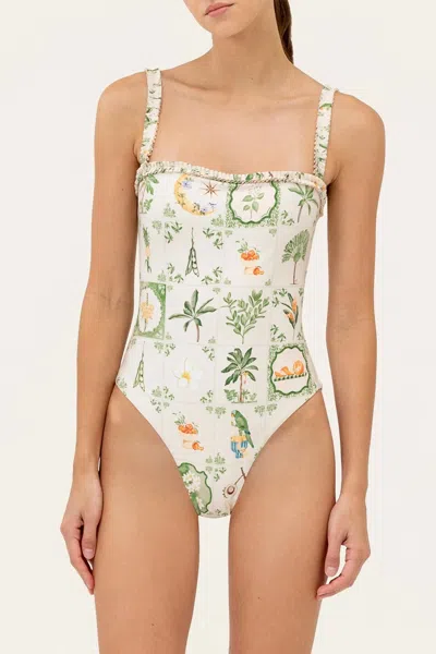 Agua By Agua Bendita Limon Patterned One-piece Swimsuit In Neutral