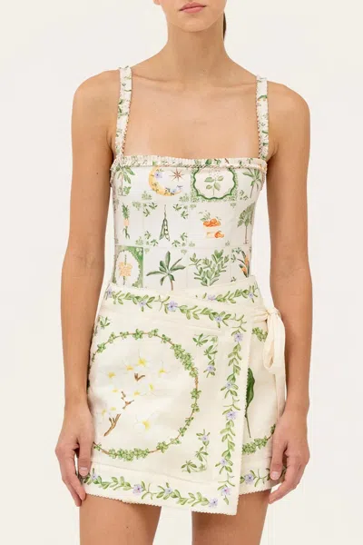 Agua By Agua Bendita Luna Wild Floral-print Linen Mini Wrap Skirt In Neutral
