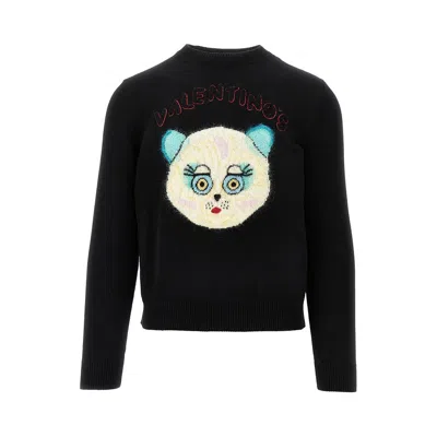 Valentino Wool Cotton Chat De La Maison Sweater In Black