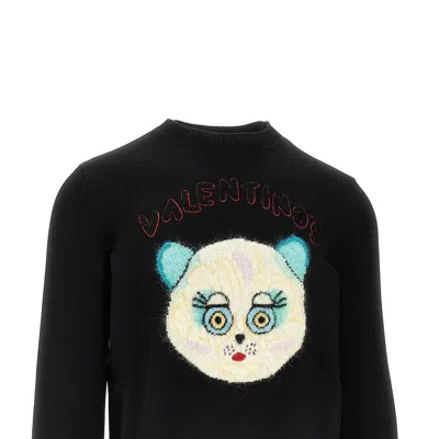 Valentino Wool Cotton Chat De La Maison Sweater In Black