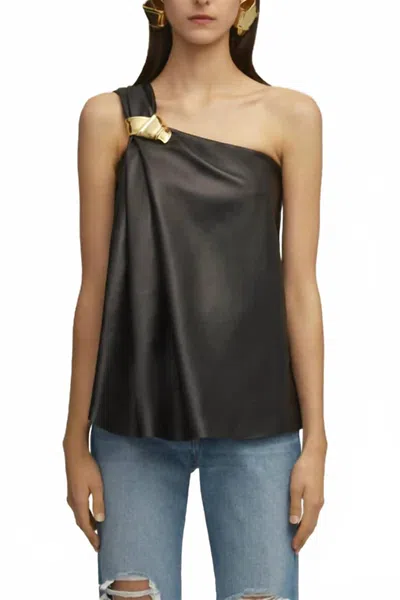 Brandon Maxwell Delia One Shoulder Knot Top In Black In Black